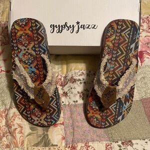 Gypsy Jazz Colorful Patterned Women's Sandals size 6.5. 6 1/2 NEW